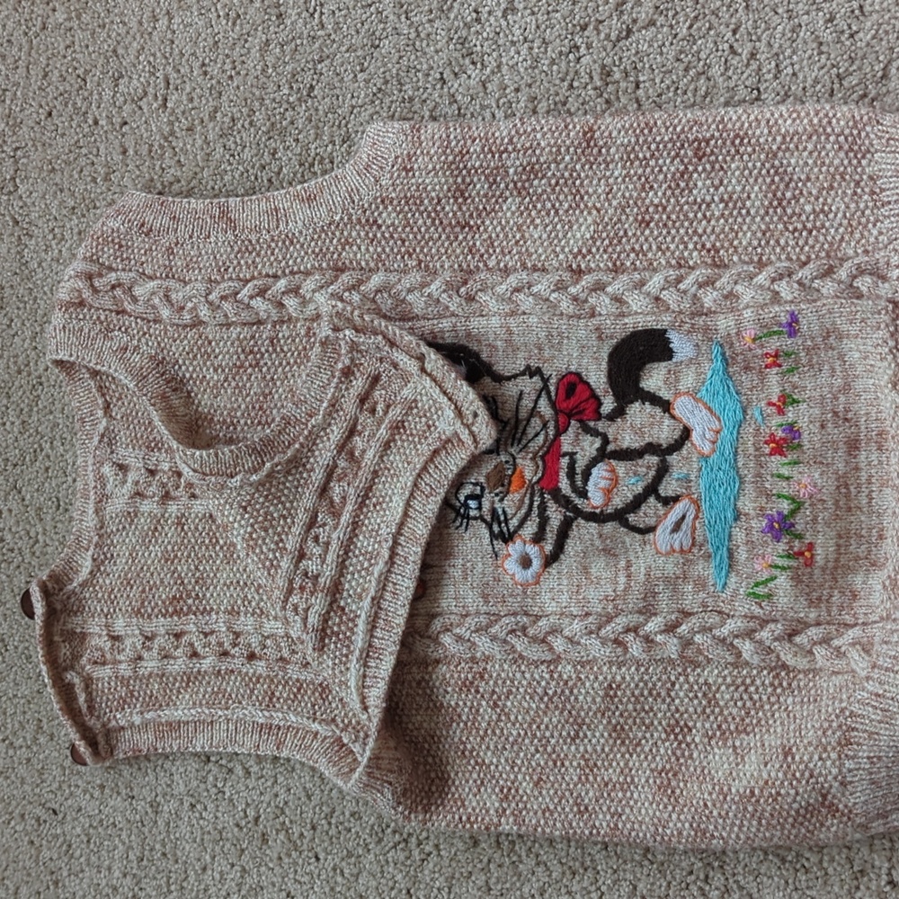 Kids Handknitted Hand embroidered Cat/Cow Sweater Vest - Tan - Picture 4 of 6